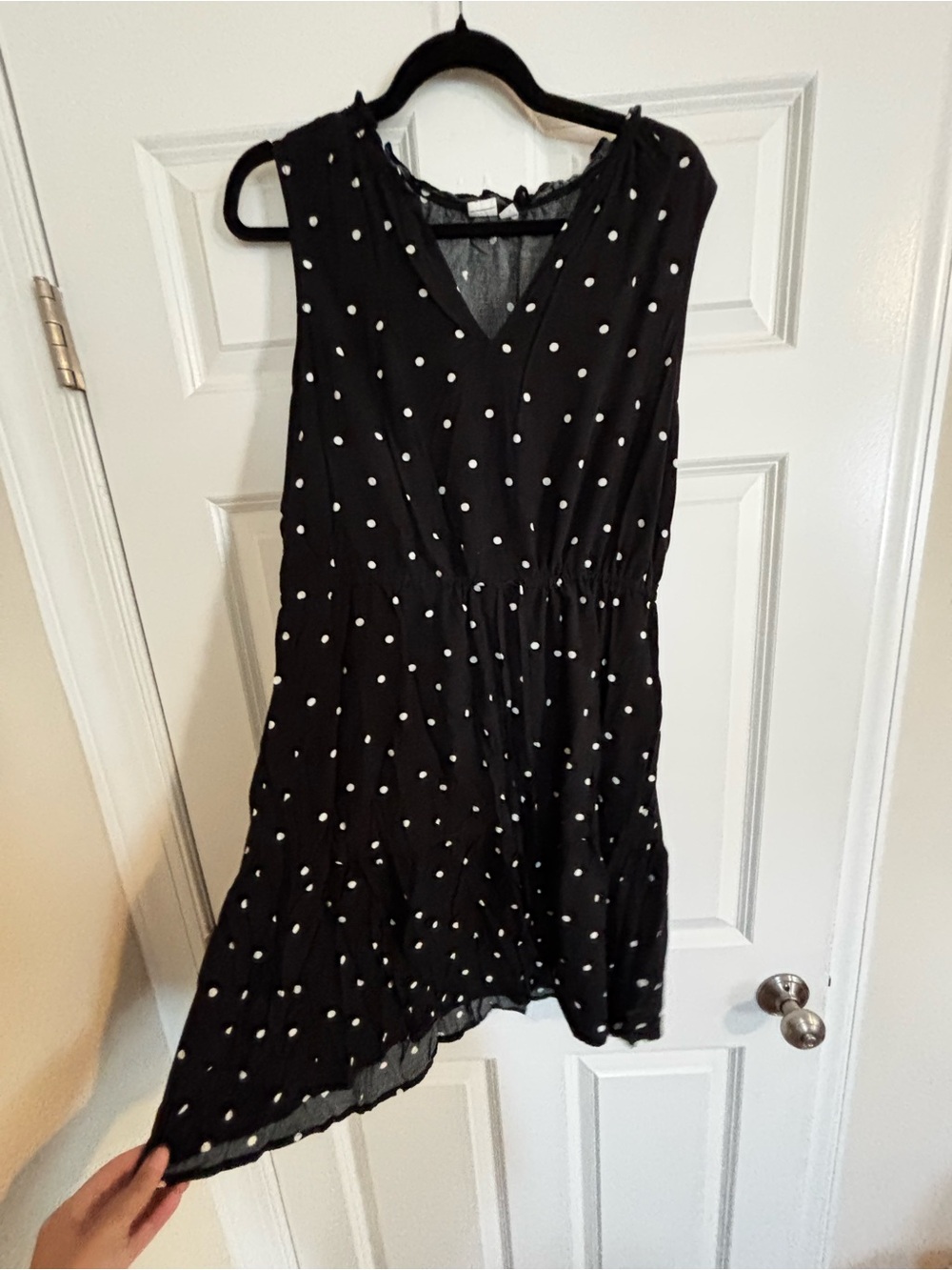GAP Black Polka Dot Asymmetrical V-Neck Dress
